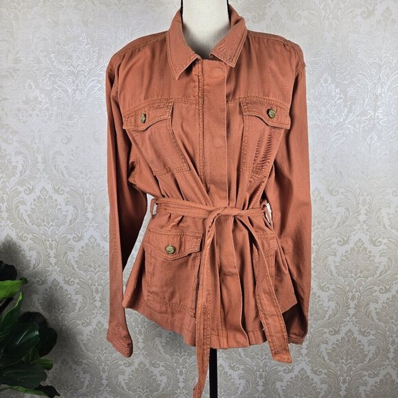 Draper James RSVP Size XXL Rust Colored Field Utility Jacket Pockets Belt Zipper - Picture 1 of 14